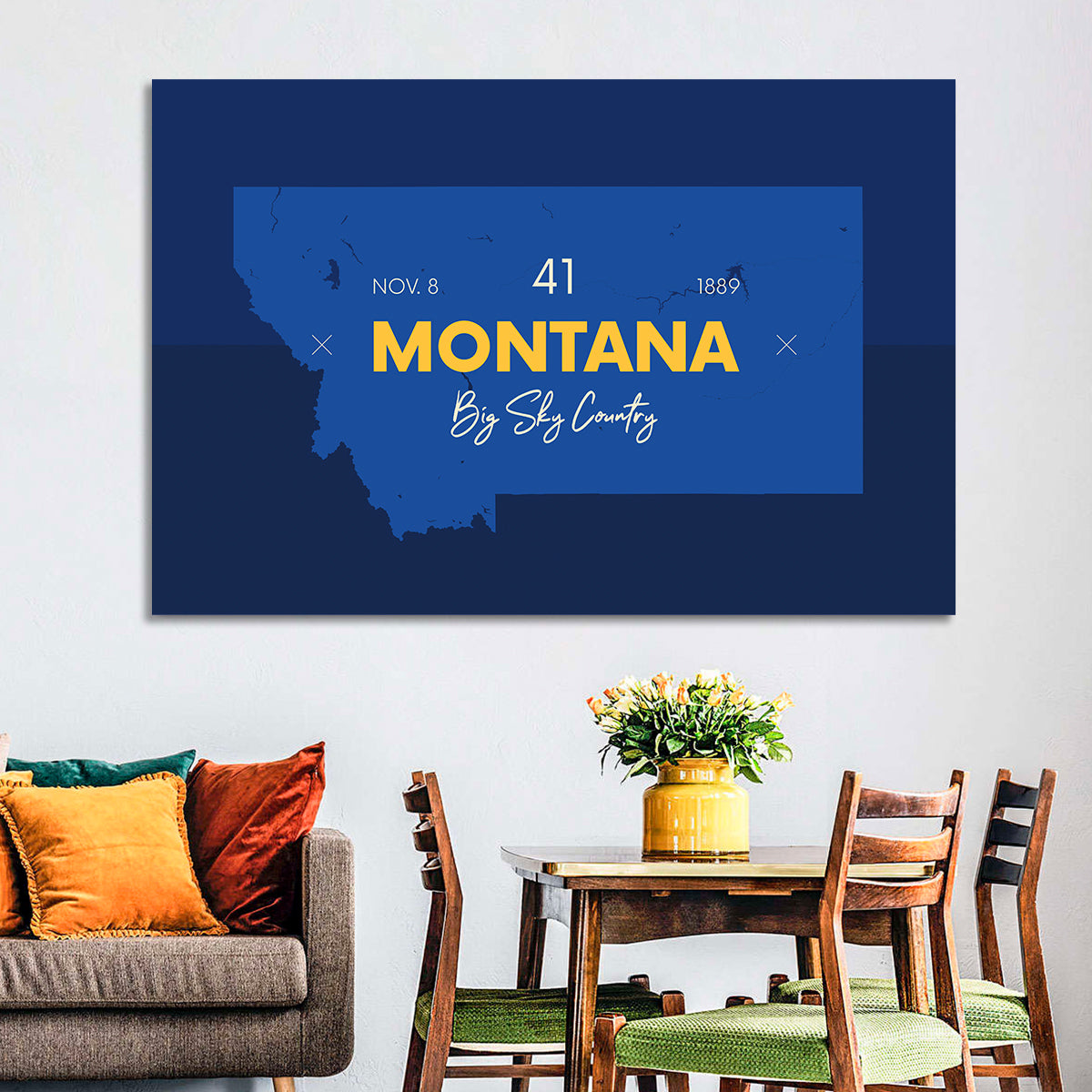 Montana Map Typography Big Sky Country Wall Art in a room, landscape