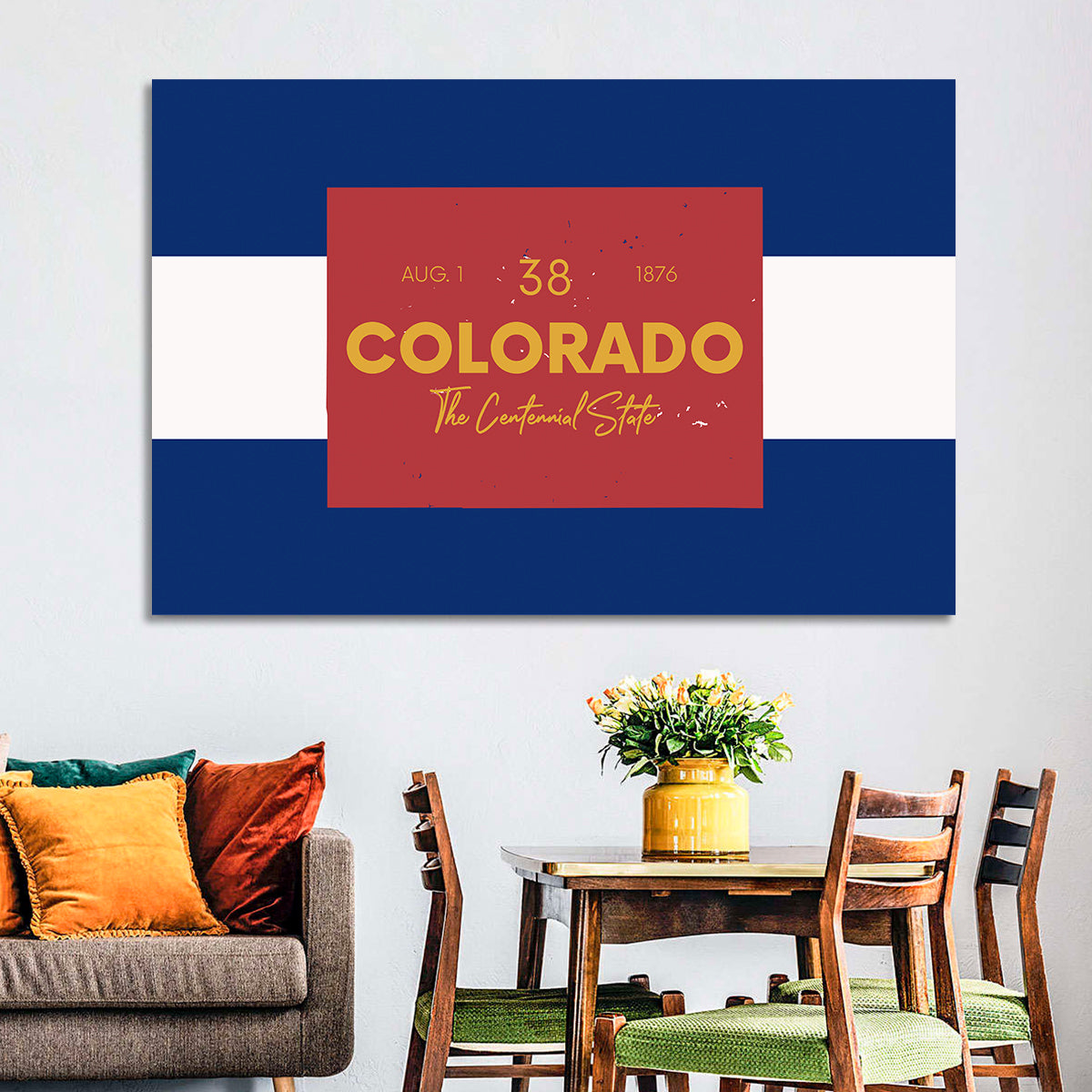 Colorado State Flag Map Wall Art in a room, landscape