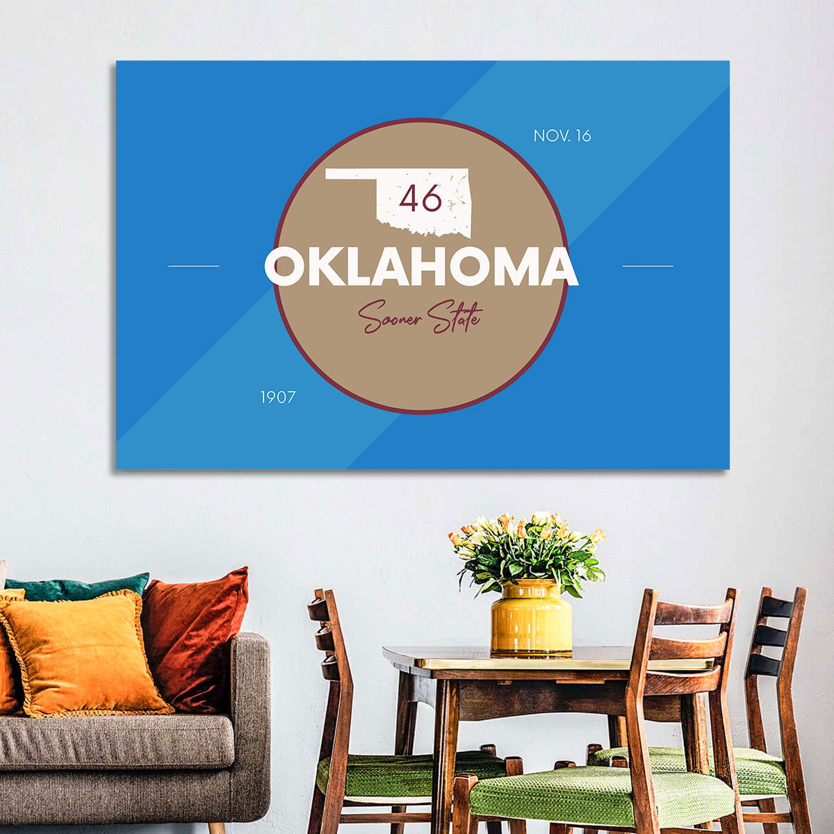 Oklahoma State Medallion Map Wall Art in a room, landscape