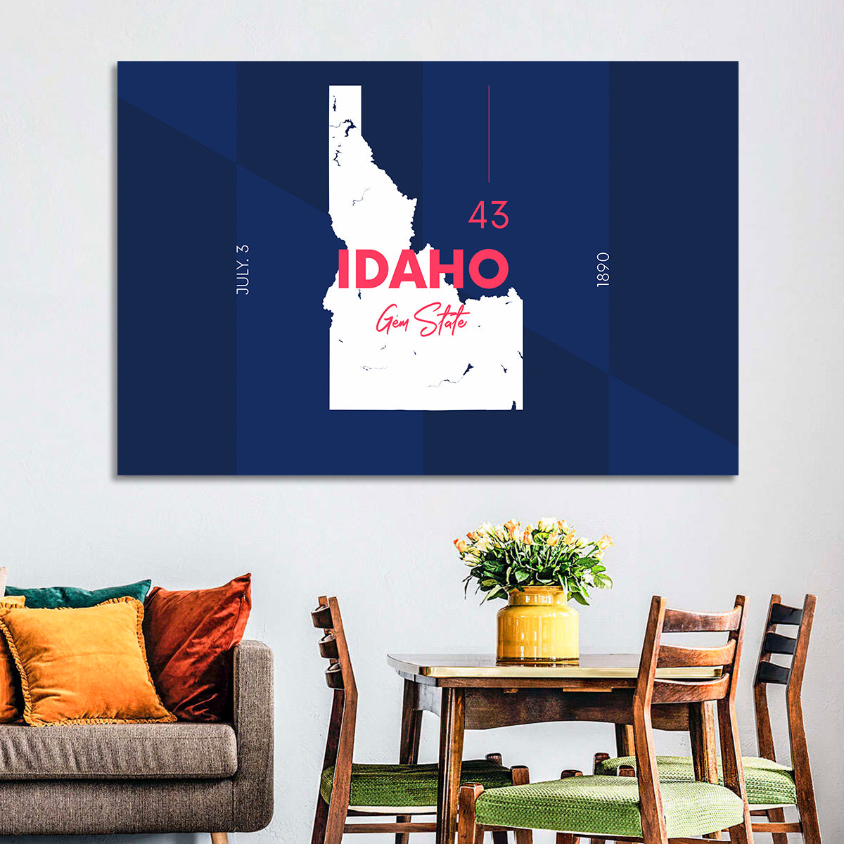 Idaho Gem State Map Wall Art in a room, landscape