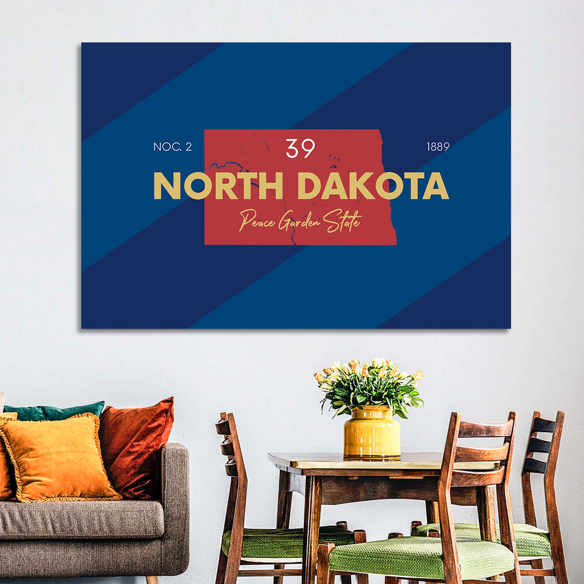 North Dakota Map Graphic Number 39 Wall Art