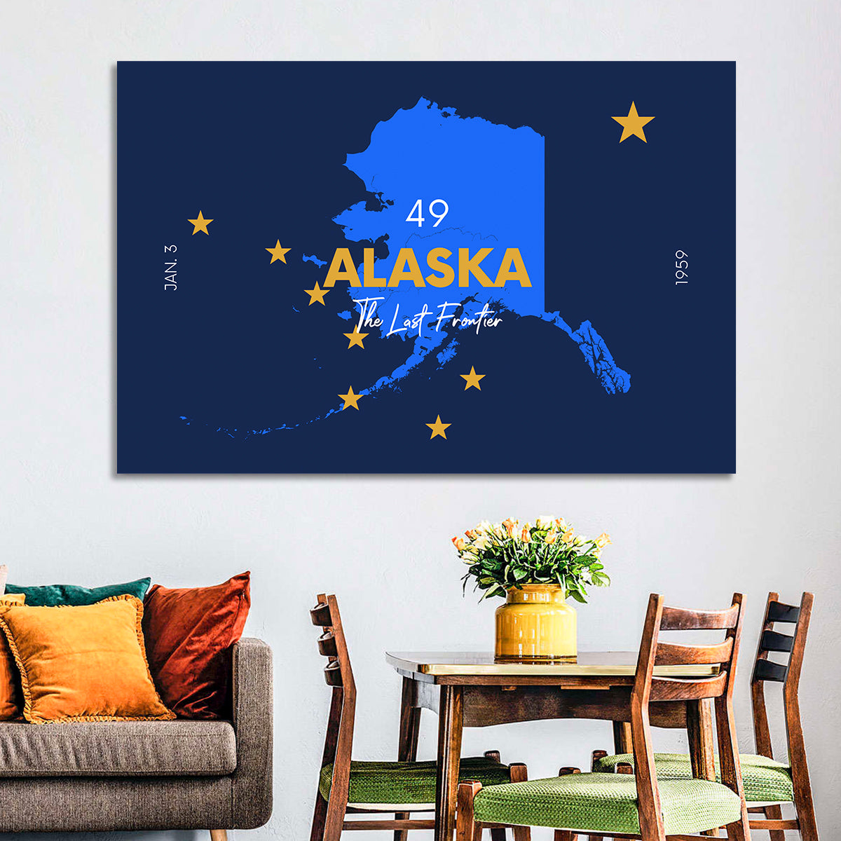 Alaska Map with Gold Stars Wall Art