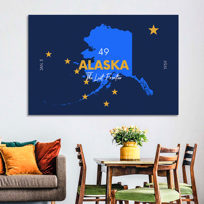 Alaska Map with Gold Stars Wall Art