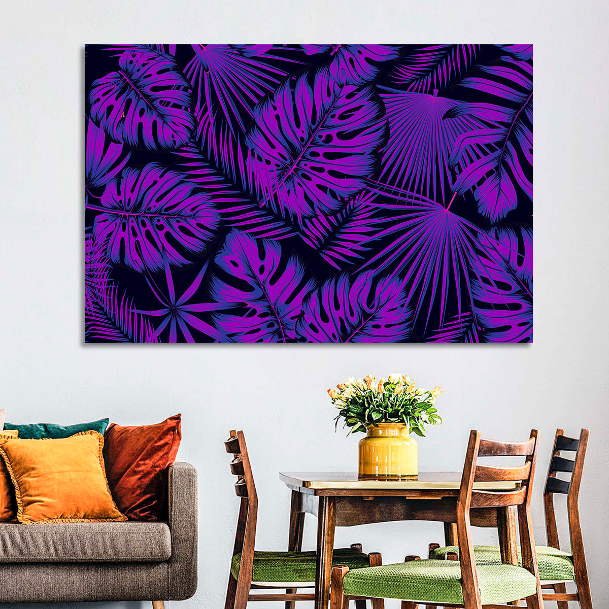 Violet Tropical Leaves Wall Art
