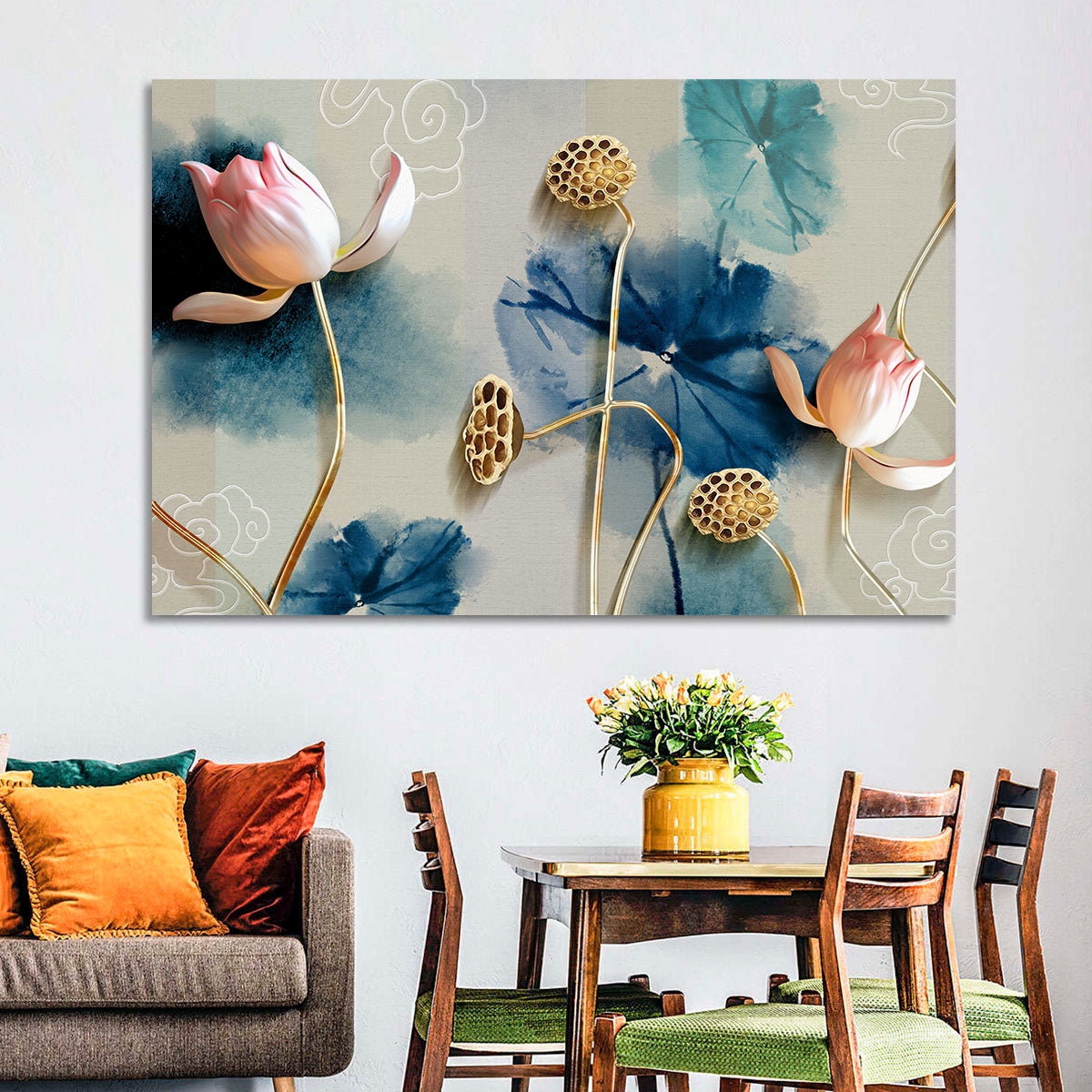 Blue Lotus Botanical Backdrop Wall Art