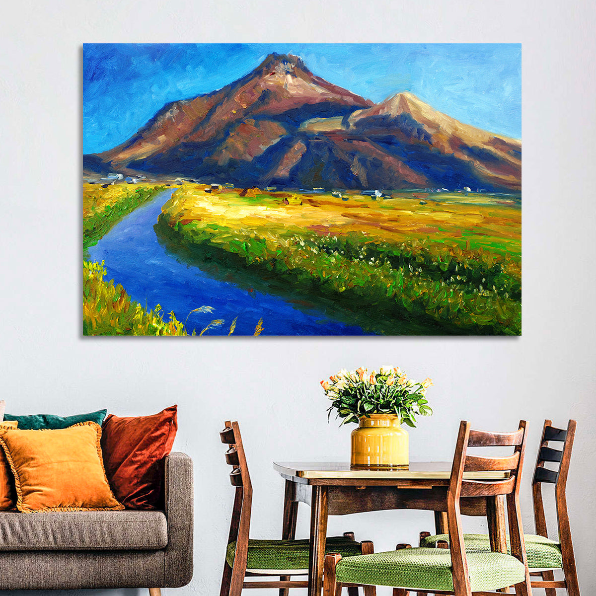 Mountain Village Stream at Golden Hour Wall Art