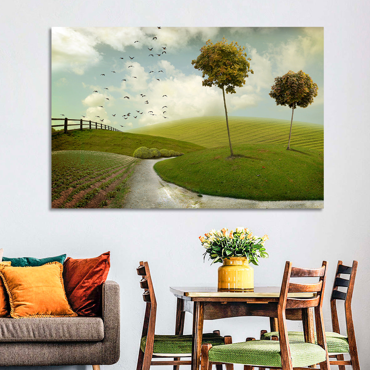 Serene Green Hills Pathscape Wall Art