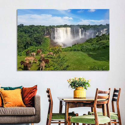 Kalandula Falls and Grazing Donkeys Wall Art
