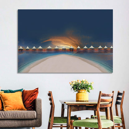 Overwater Bungalows at Golden Dusk Wall Art