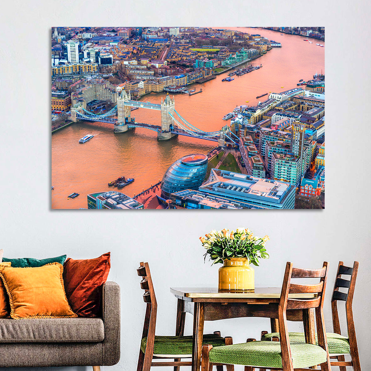 Tower Bridge Over the Thames Wall Art in a room, landscape