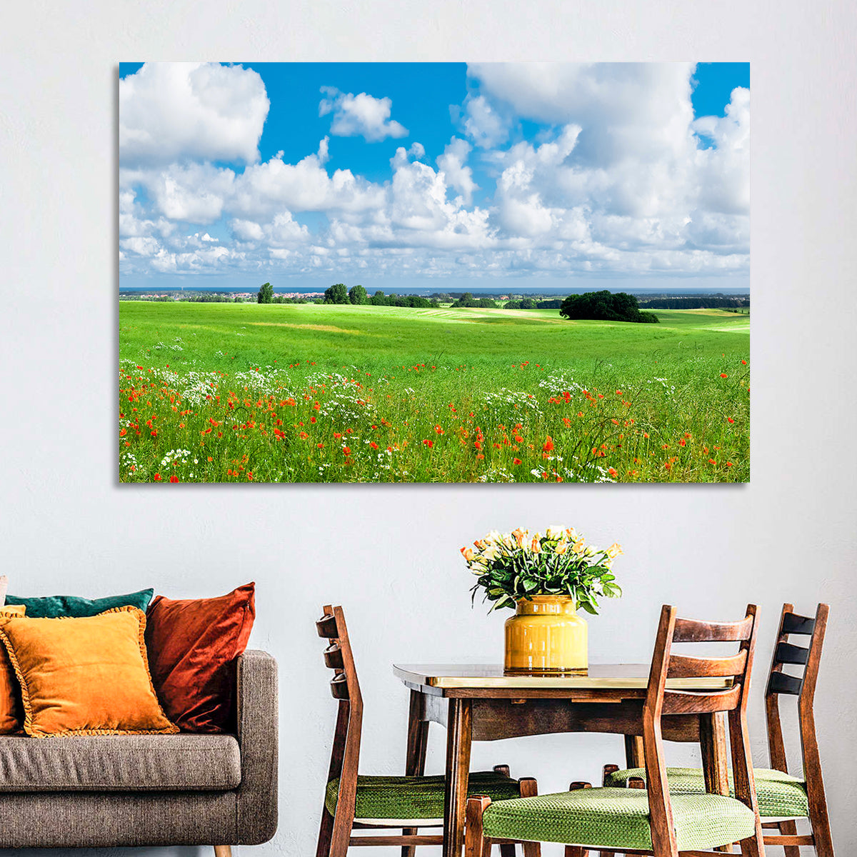 Summer Meadow with Poppies Wall Art in a room, landscape