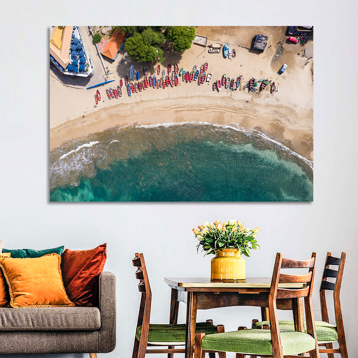 Aerial Tarrafal Beach Fishing Boats Wall Art