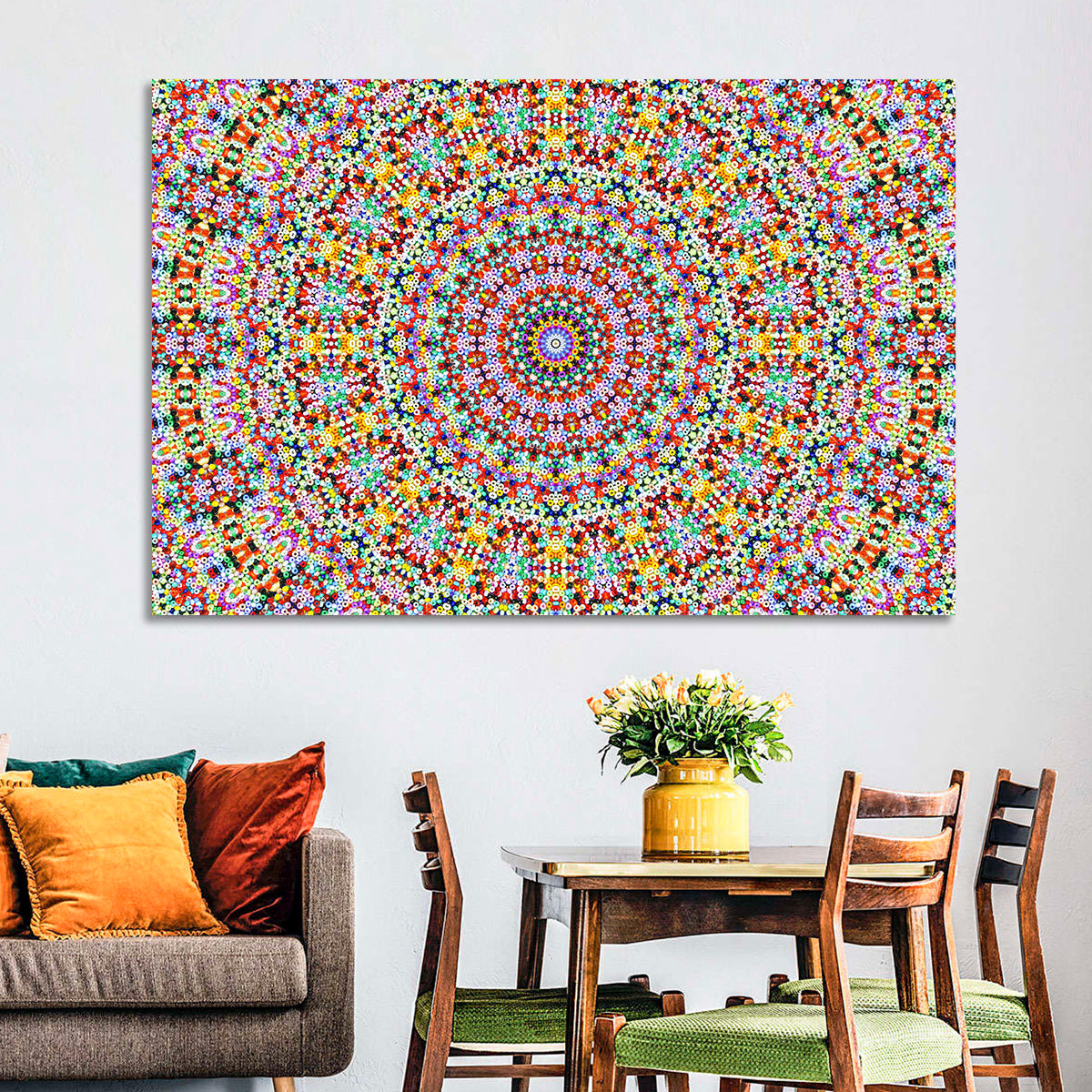 Beaded Kaleidoscope Mandala Wall Art in a room, landscape