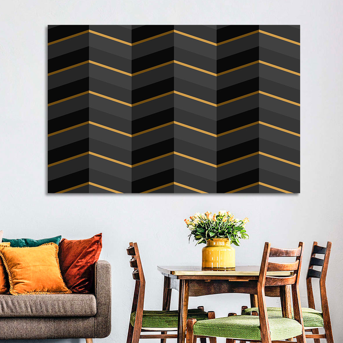 Black Stripes with Gold Accents Wall Art