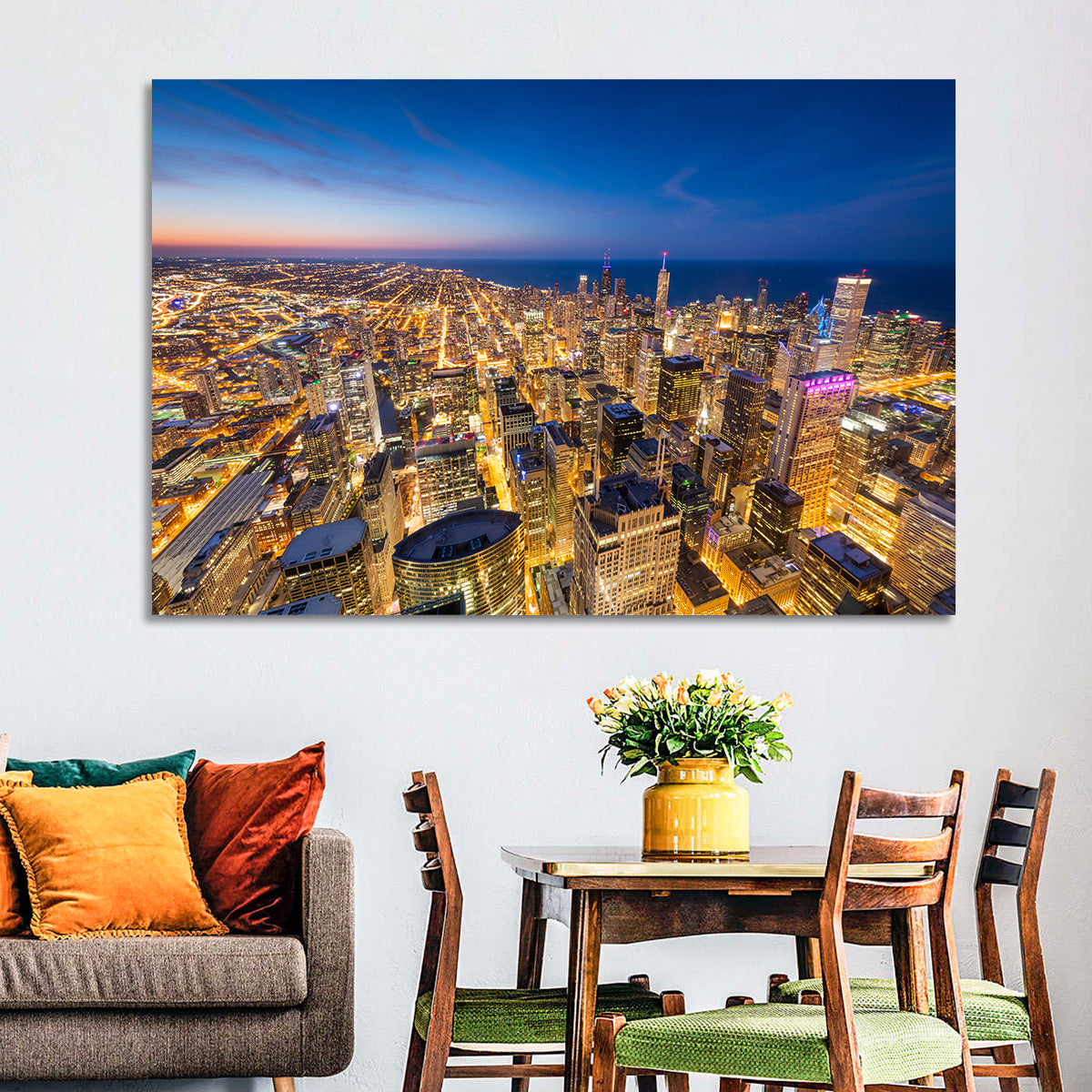 Aerial Chicago Nightscape Wall Art
