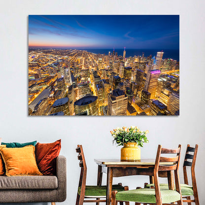 Aerial Chicago Nightscape Wall Art
