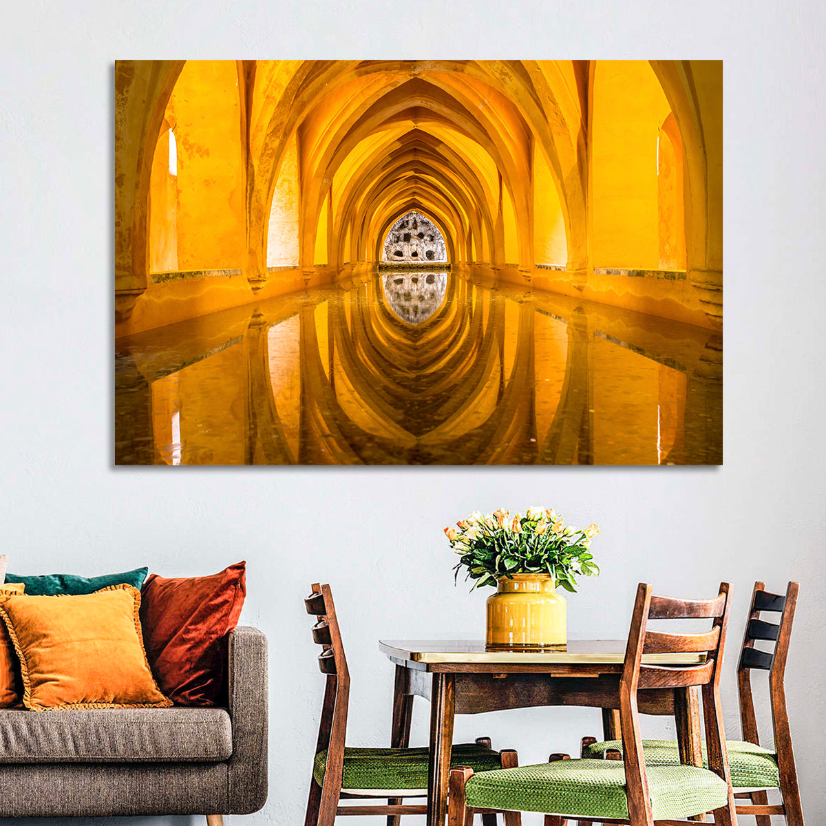 Royal Alcázar Bath Reflections Wall Art in a room, landscape