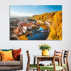 Český Krumlov River Weir in Autumn Wall Art