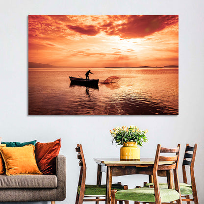 Uluabat Lake Fisherman at Dusk Wall Art