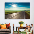 Sunlit Road Through Green Field Wall Art