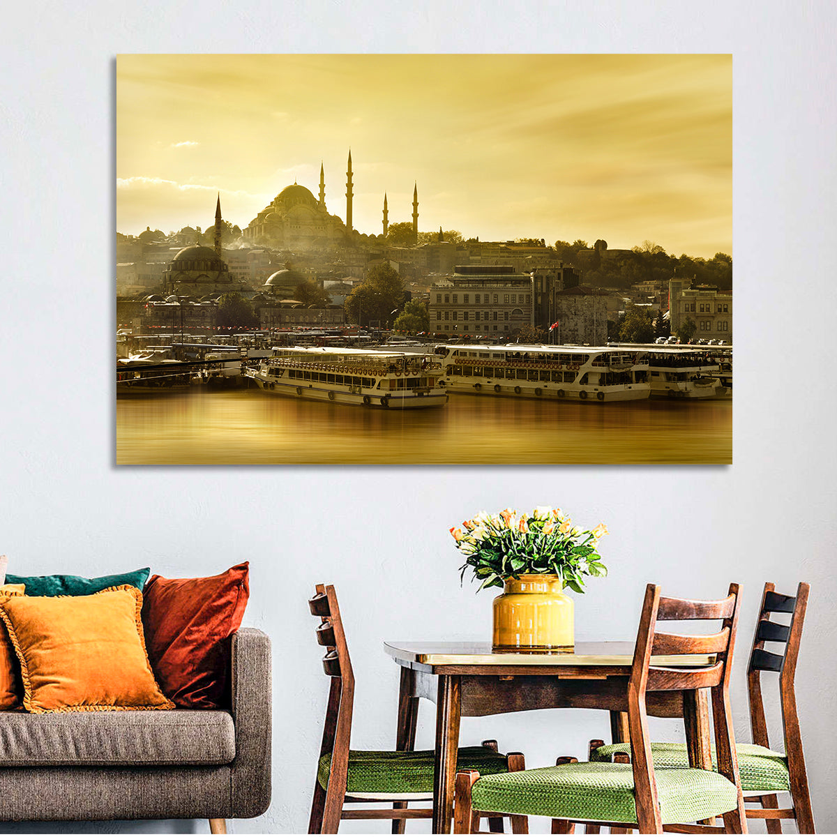 Suleymaniye Mosque Sunset Silhouette Wall Art in a room, landscape