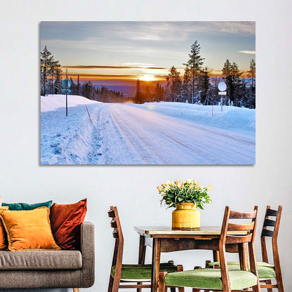 Snowy Road at Sunset Wall Art