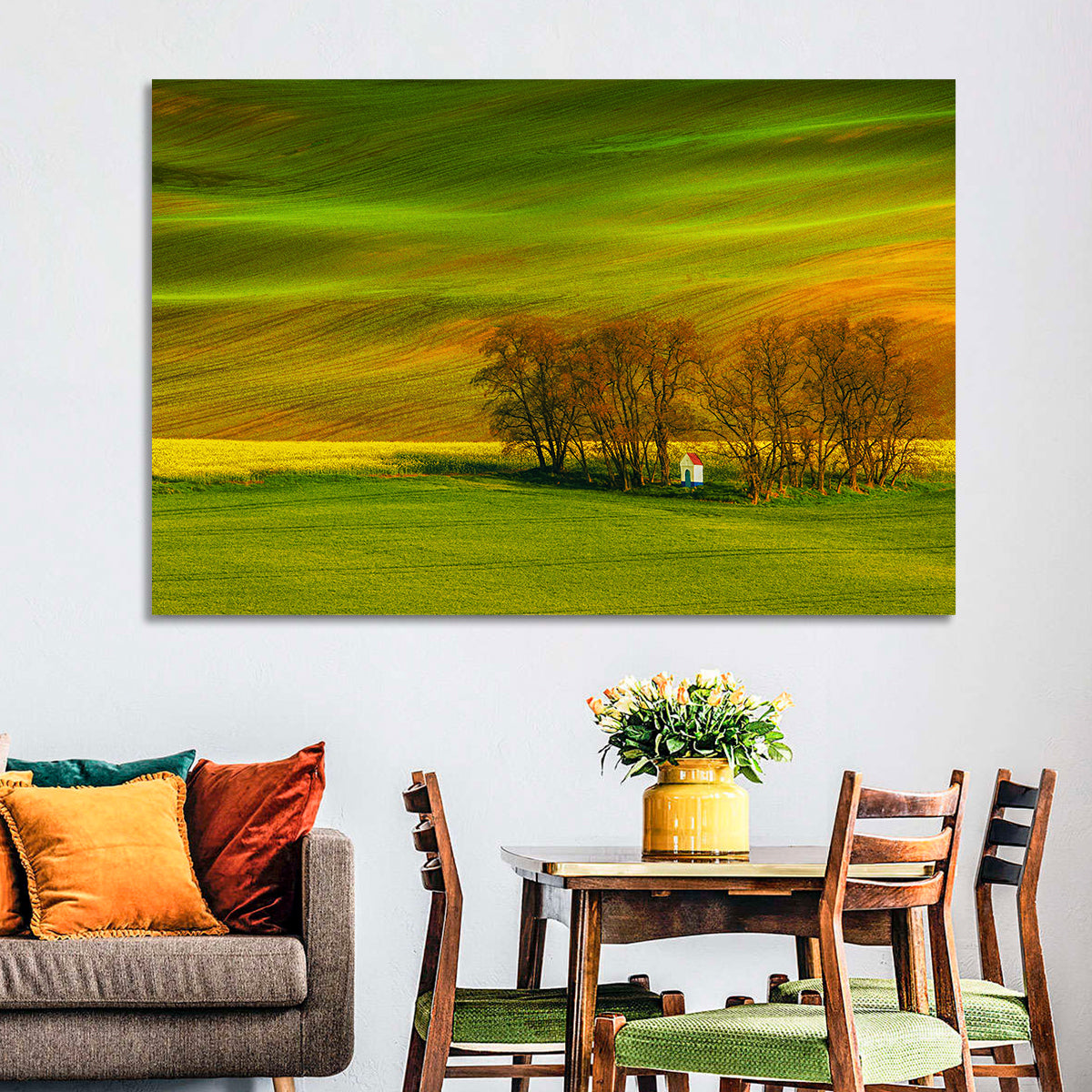 Moravian Wheat Fields with Chapel Wall Art in a room, landscape