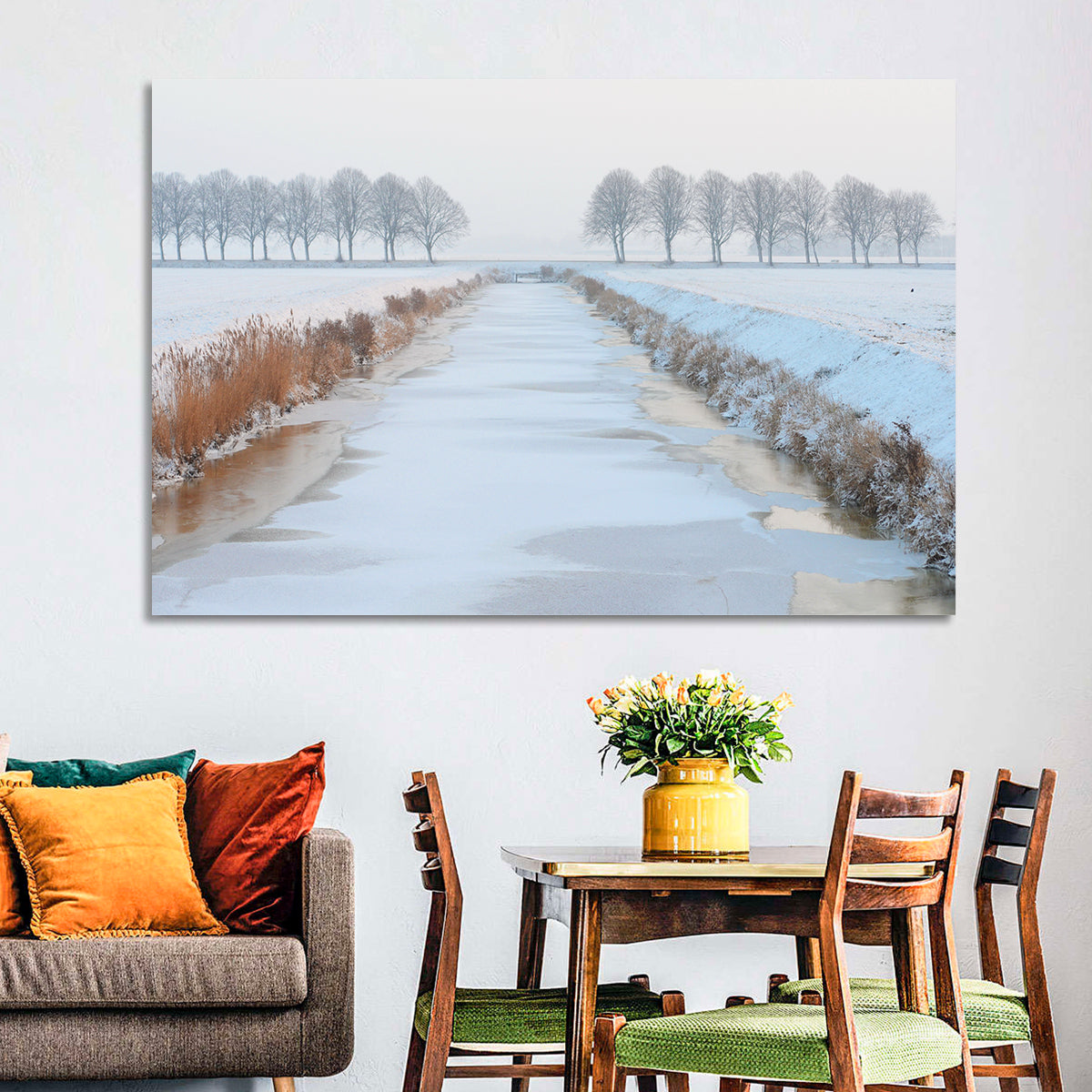 Frozen Canal with Bare Trees Wall Art