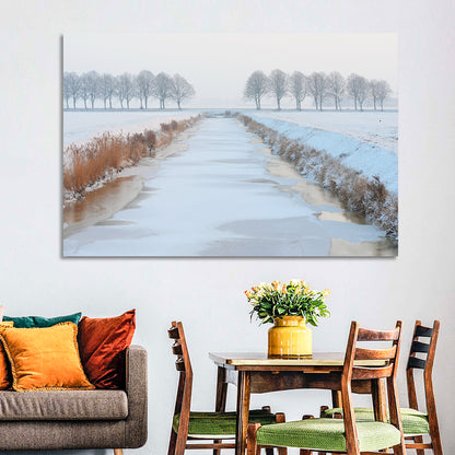 Frozen Canal with Bare Trees Wall Art