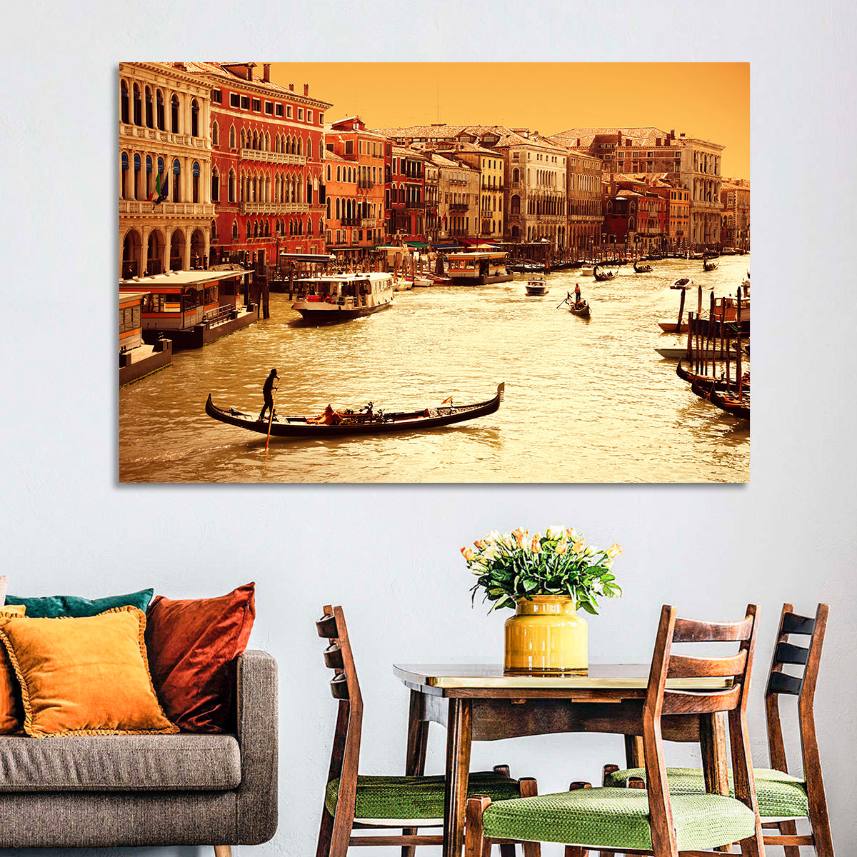 Grand Canal Gondola at Golden Hour Wall Art in a room, landscape