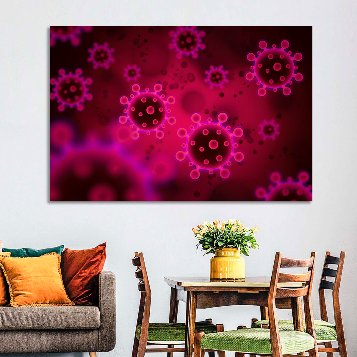Microscopic Virus Particle Study Wall Art in a room, landscape