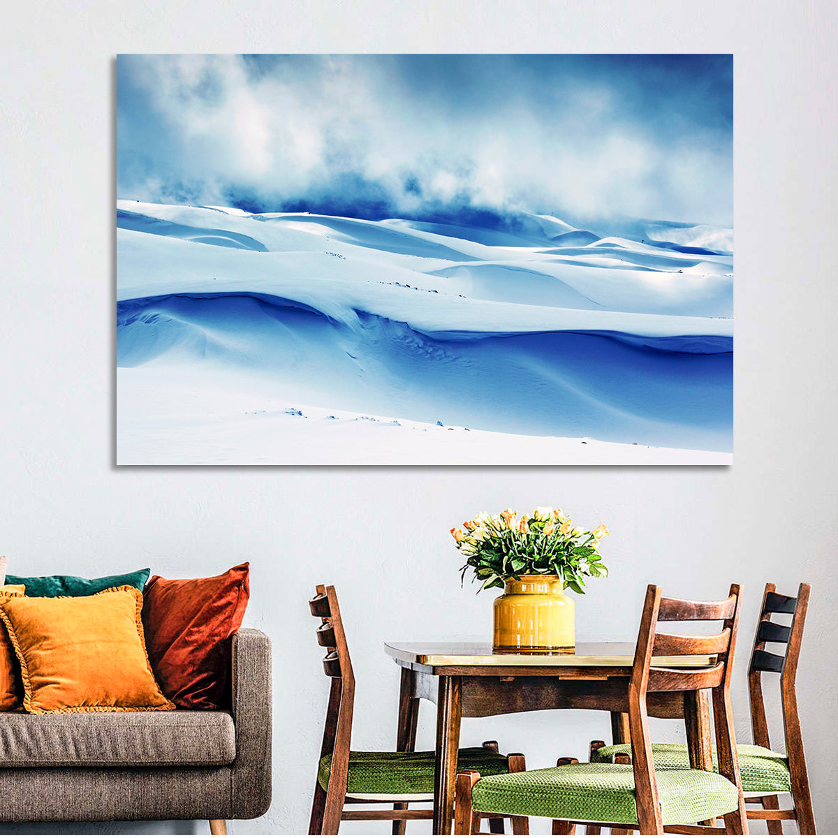 Wind-swept Snow Ridges Wall Art in a room, landscape
