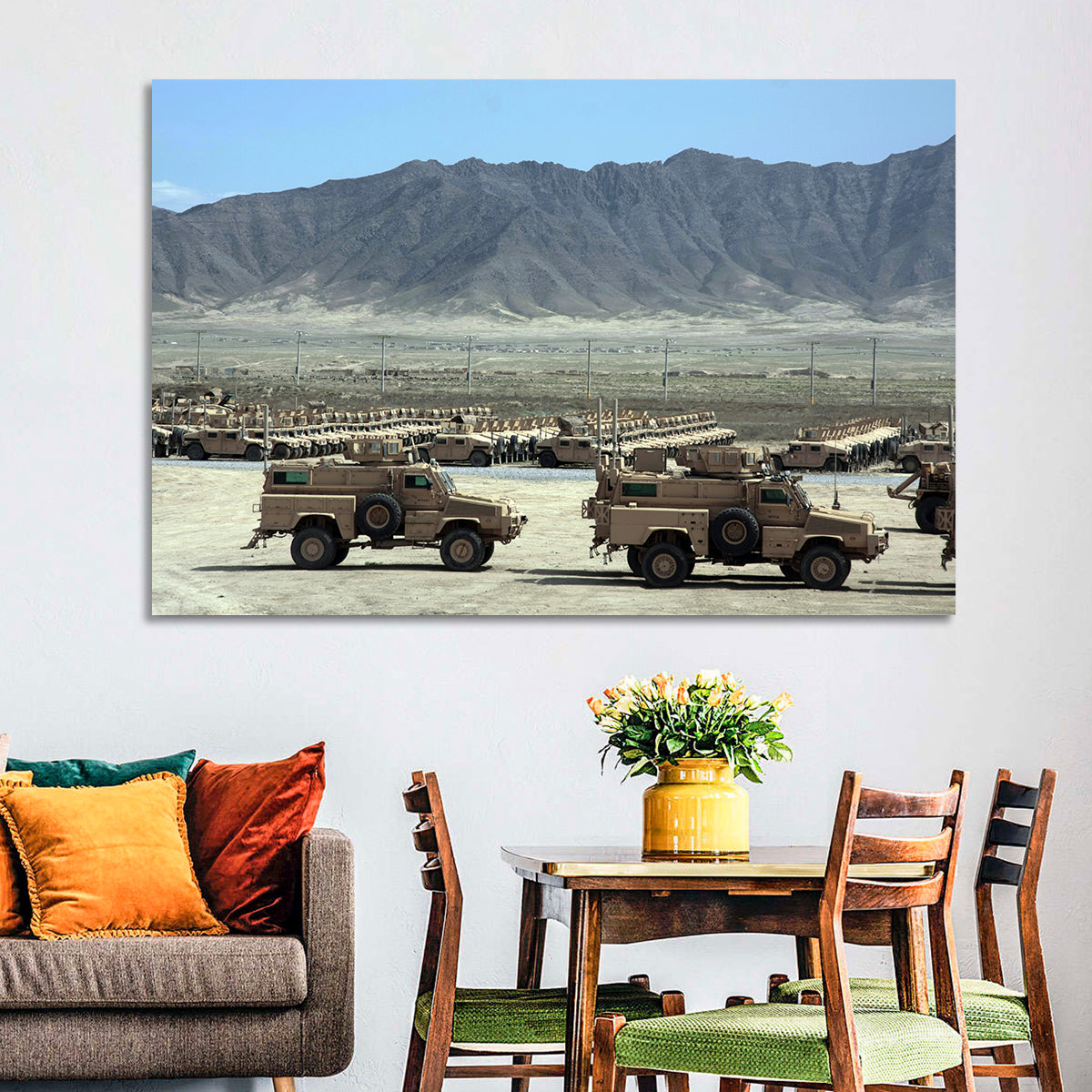 Mrap Vehicles in Desert Landscape Wall Art in a room, landscape