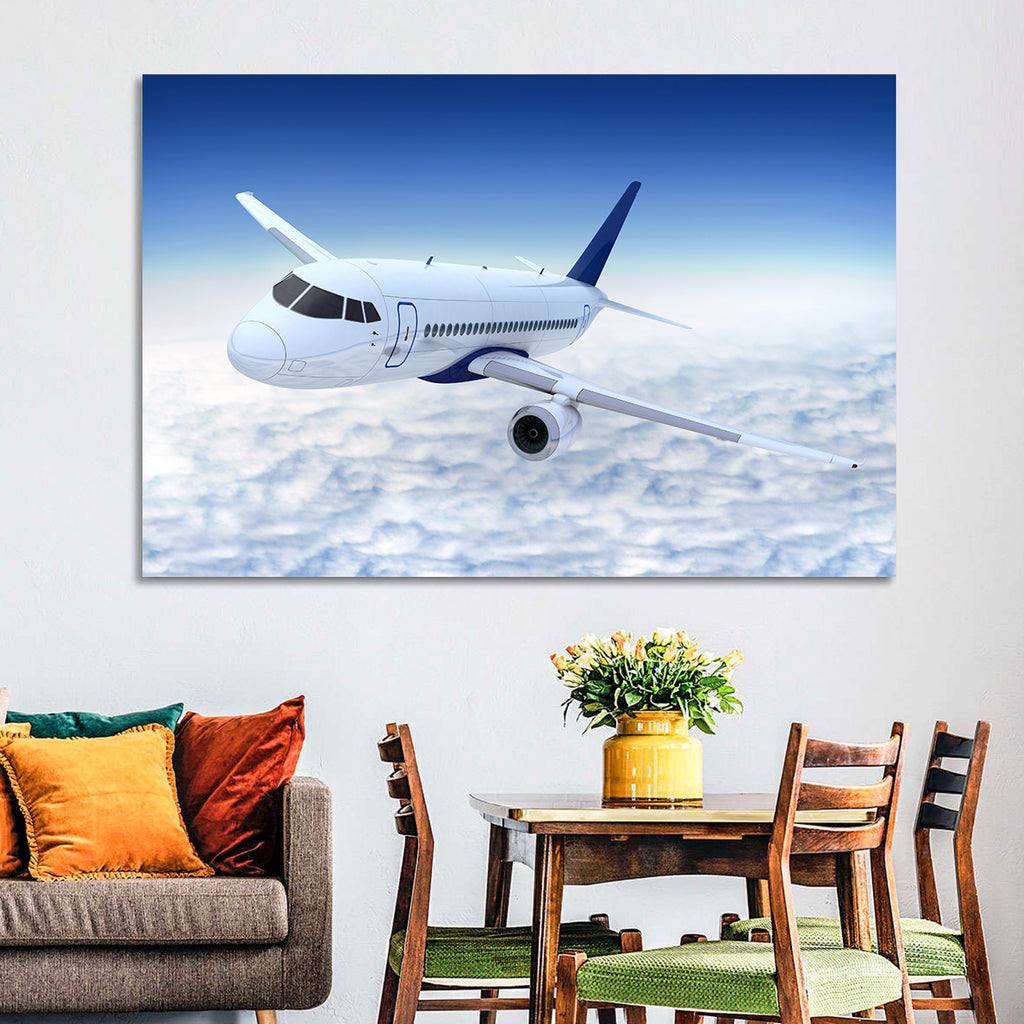 Commercial Jet Above Clouds Wall Art