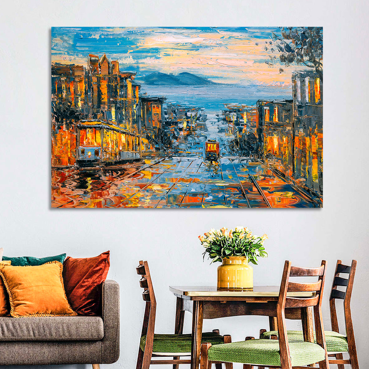 San Francisco Cable Car at Dusk Wall Art in a room, landscape