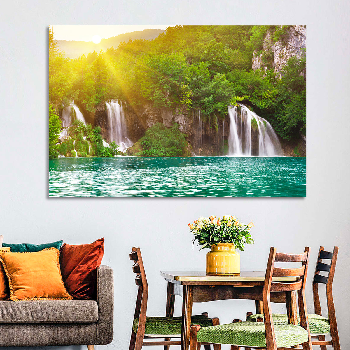 Plitvice Cascades at Sunrise Wall Art