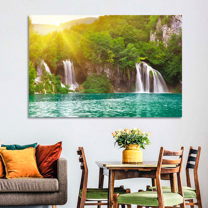 Plitvice Cascades at Sunrise Wall Art