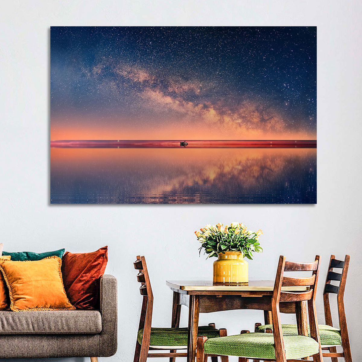Ocean Starry Night Wall Art in a room, landscape