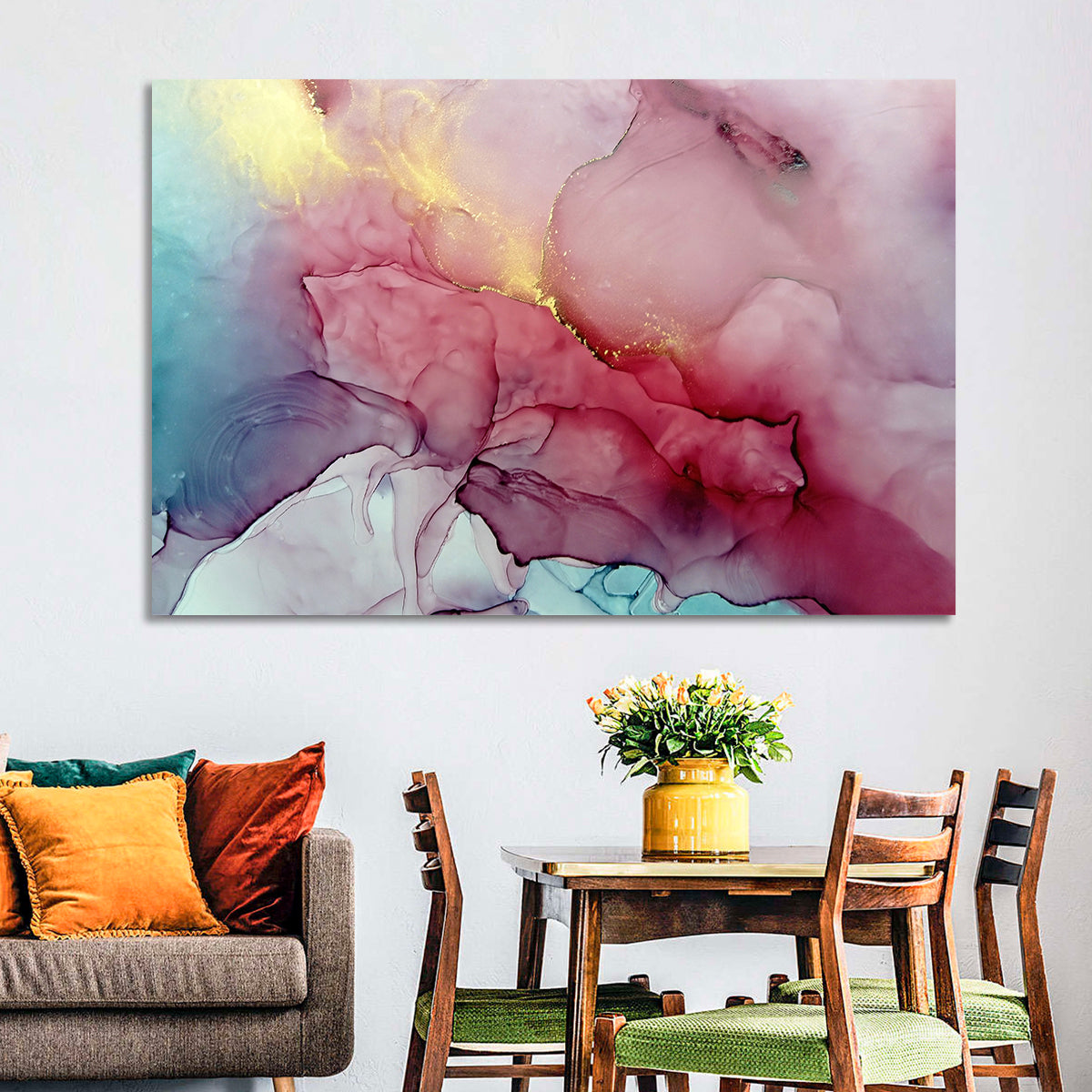 Pink and Gold Fluid Abstract Wall Art