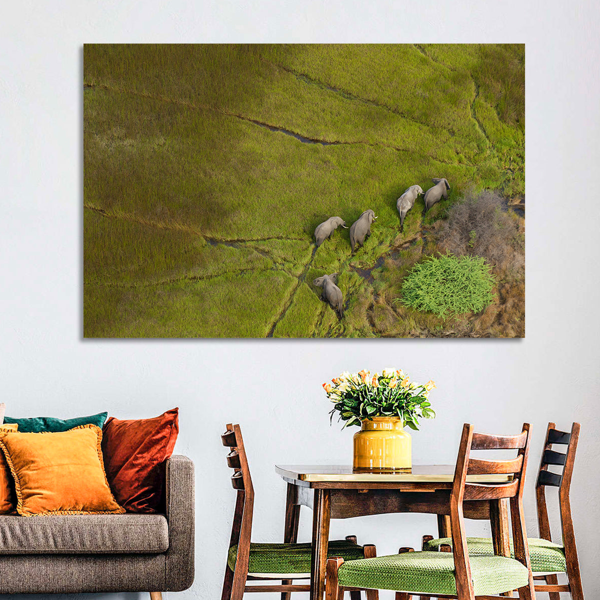Aerial Herd of Elephants Wall Art