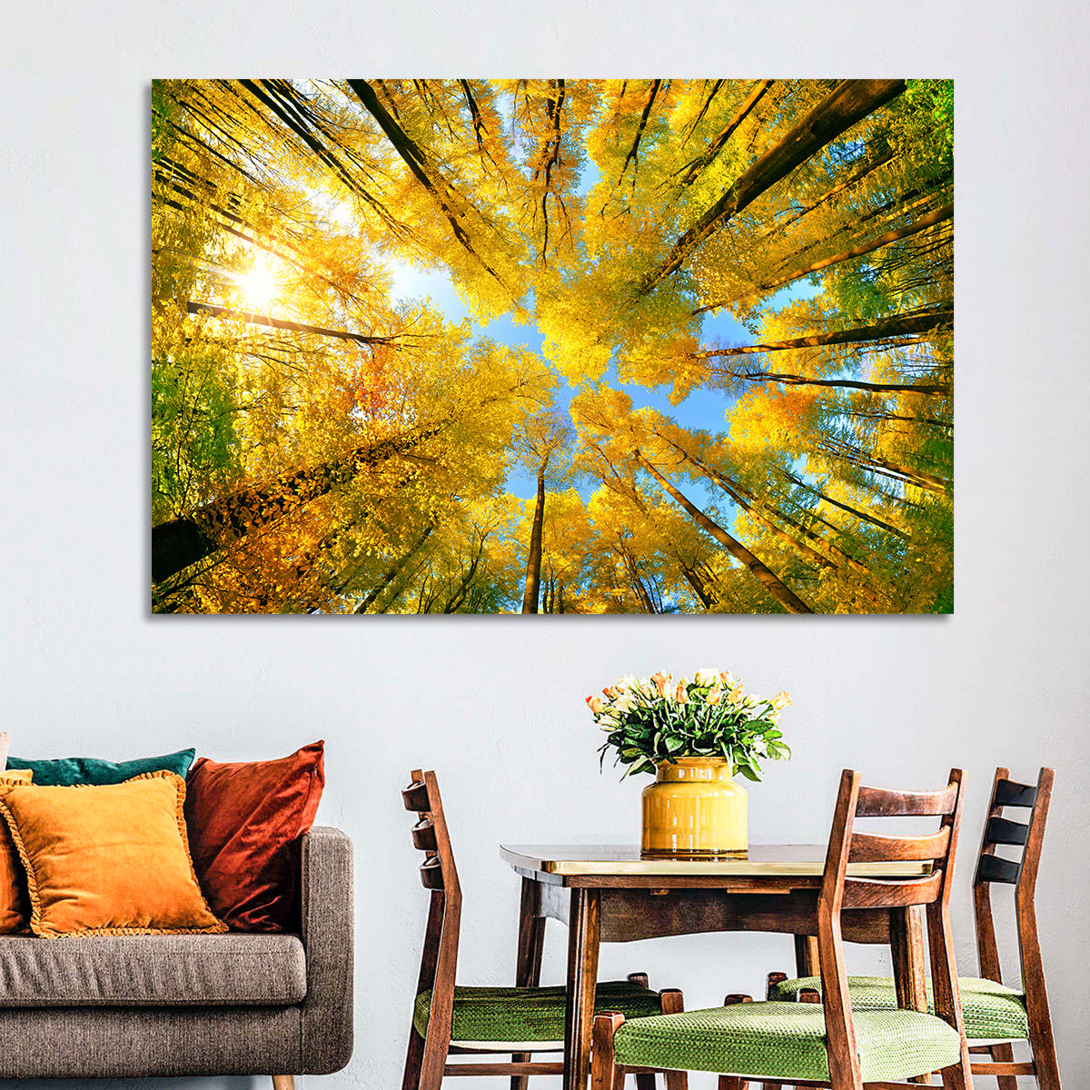 Golden Autumn Canopy Wall Art in a room, landscape