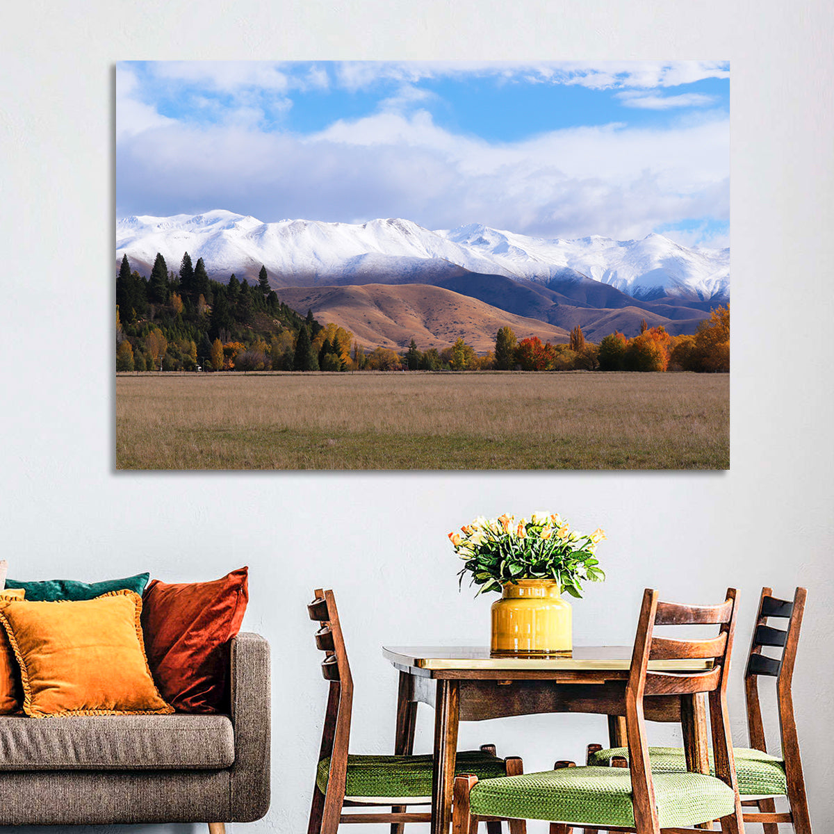 Ben Ohau Mountain Meadow Wall Art in a room, landscape