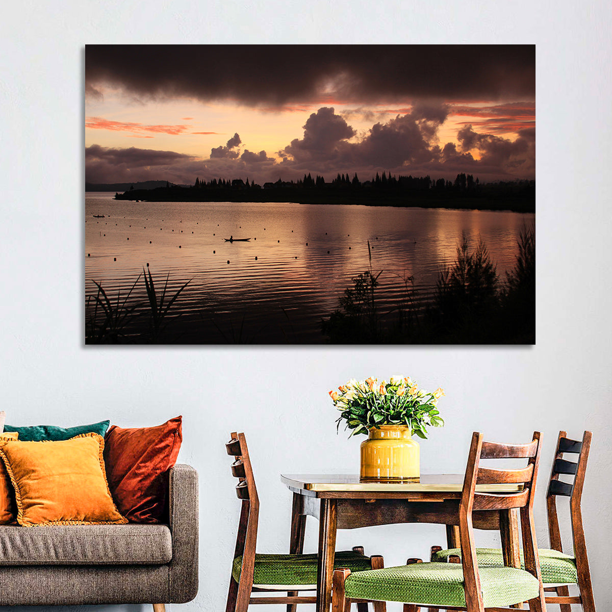 Lake Diatas Sunset with Boat Wall Art