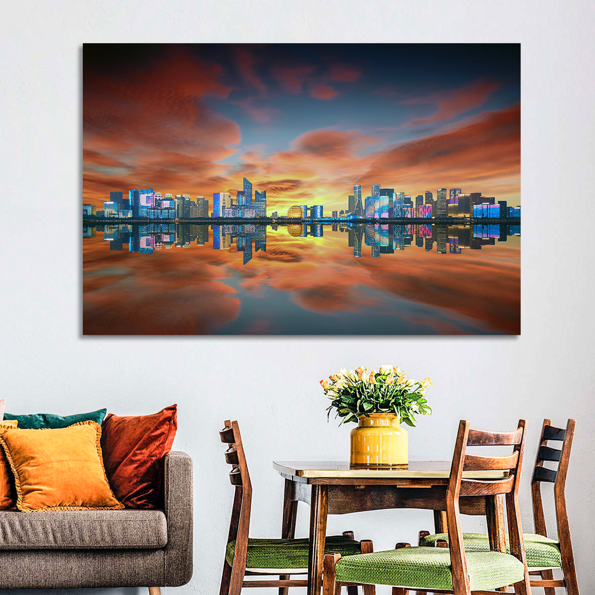 Hangzhou Golden Sphere Skyline at Dusk Wall Art in a room, landscape