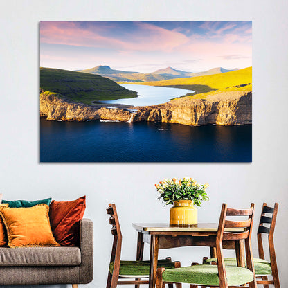 Sørvágsvatn Cliffs at Golden Hour Wall Art