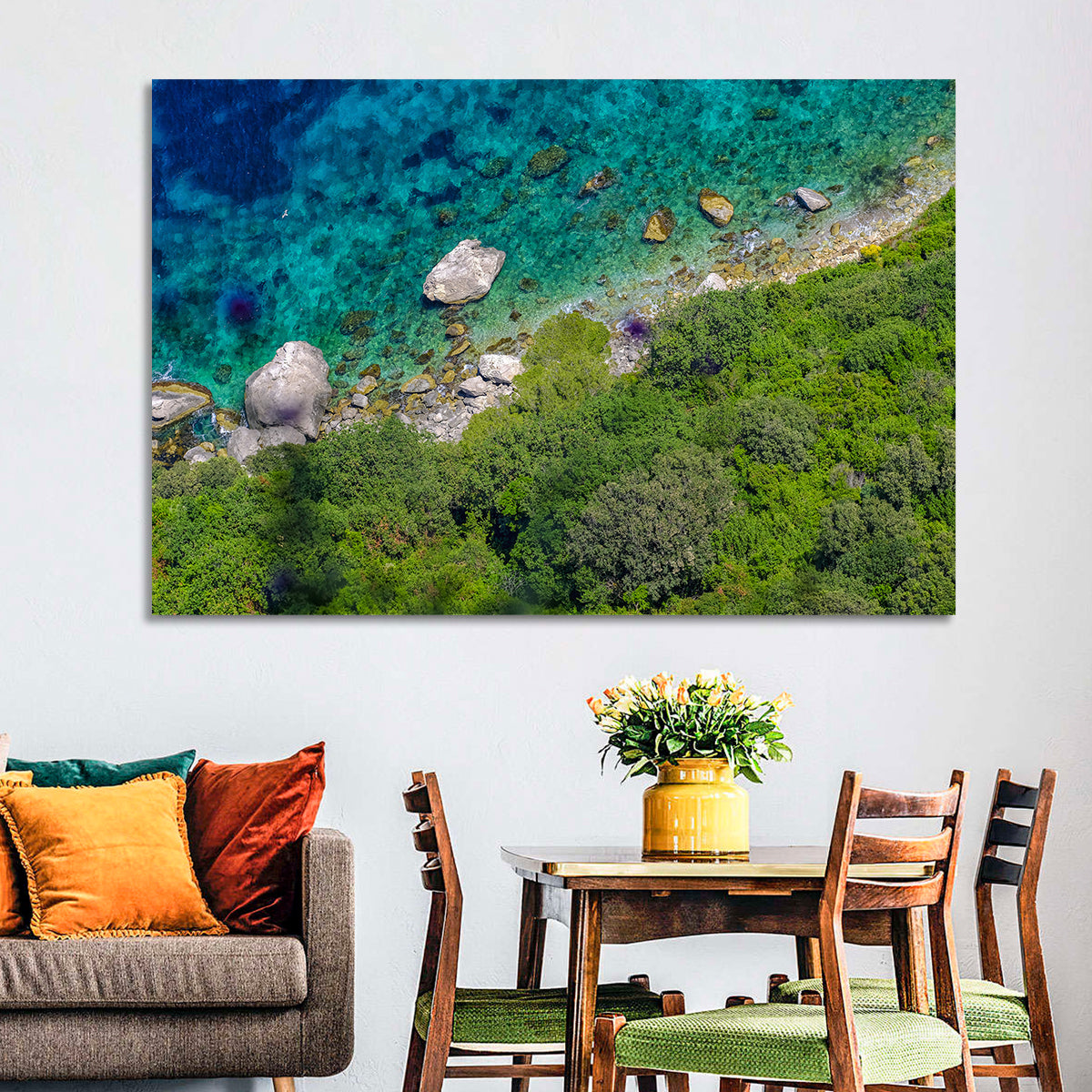 Capri Island Coast Wall Art in a room, landscape