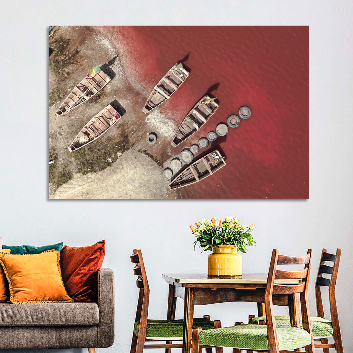 Wooden Boats on Lake Retba Wall Art