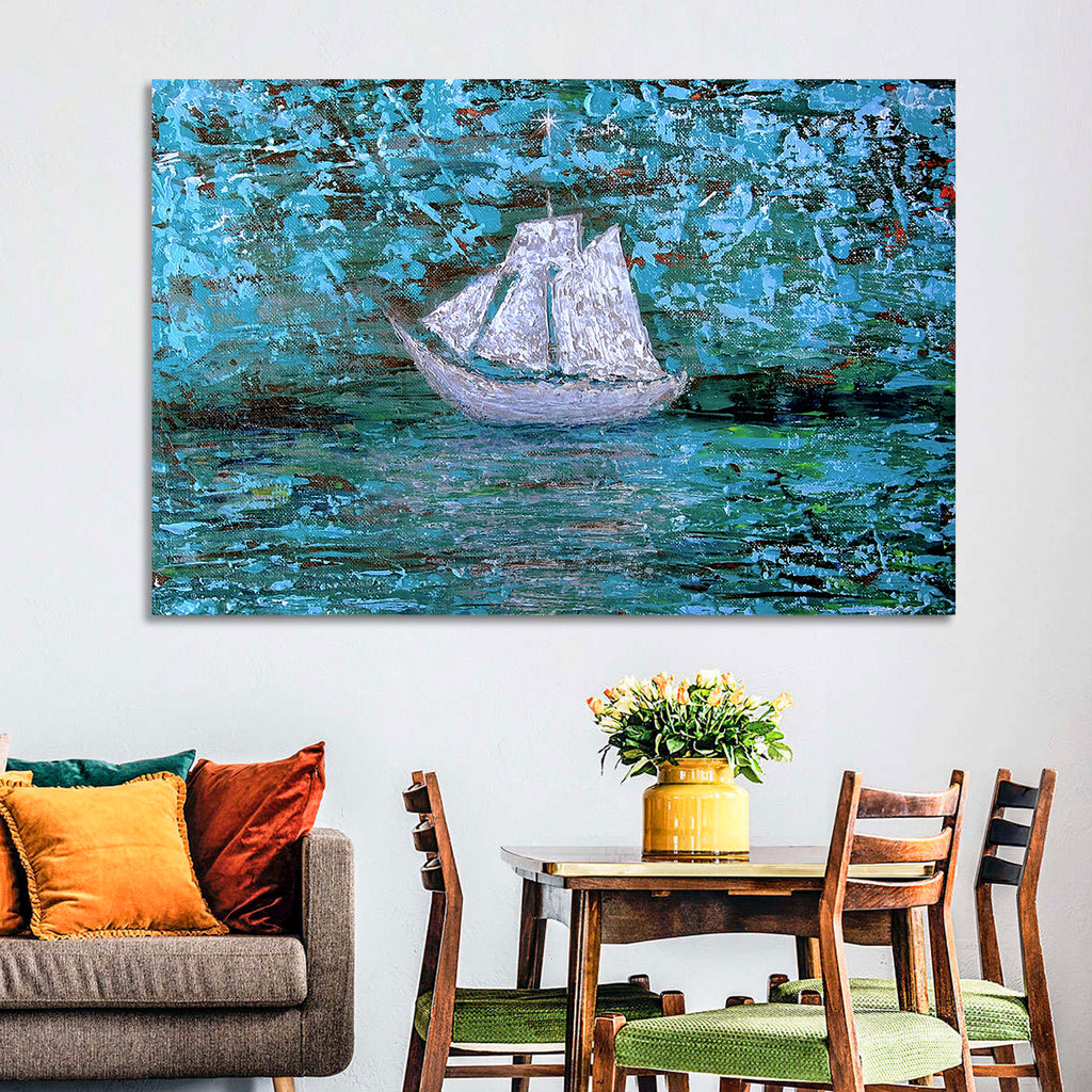White Sailboat Reflection Wall Art
