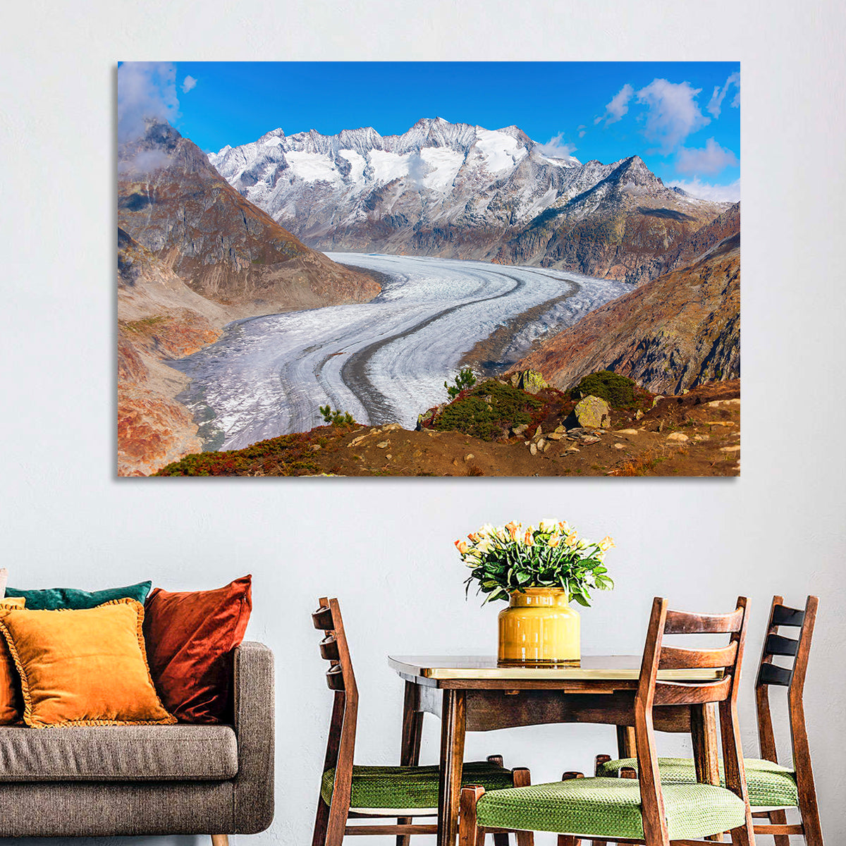 Aletsch Glacier Valley Wall Art in a room, landscape