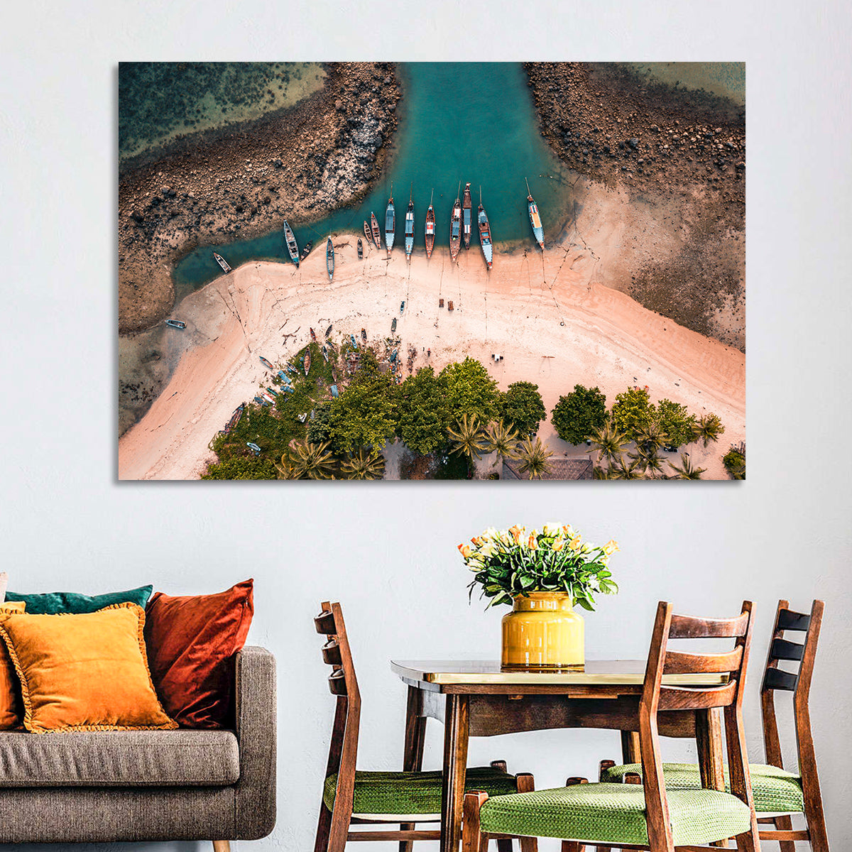 Koh Samui Long-tail Boats Wall Art in a room, landscape